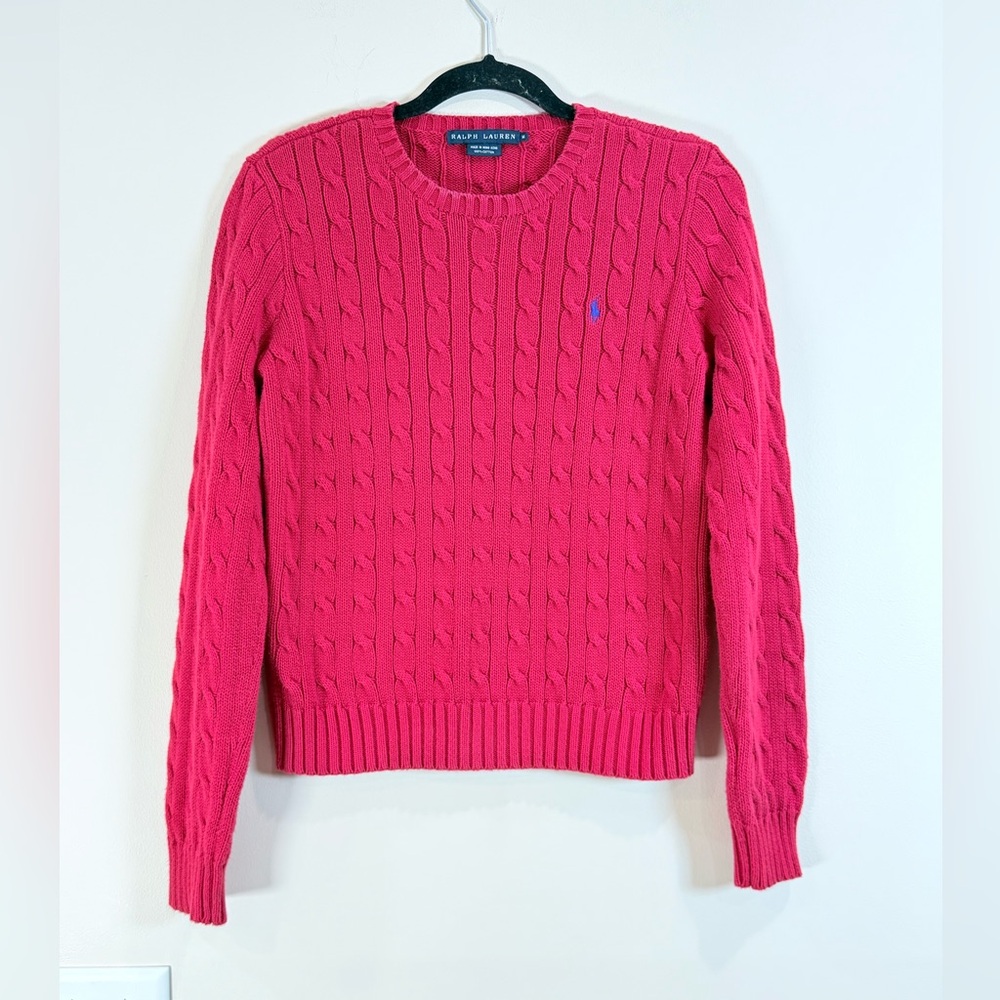 🔥Ralph Lauren Women’s Red Cable-Knit Crewneck Sweater Size M EC🔥
